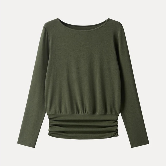 OGL Tops - OGL Deep Olive Long Sleeve Ruched Hem Top Size L